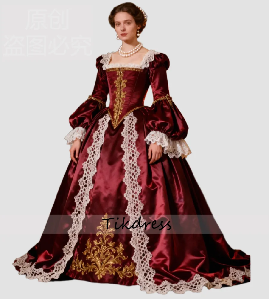 

Glamorous Dark Red Victorian Evening Dress With Lace Belle Aristocratic Marie Antoinette Prom Dress 2026 Renaissance Formal