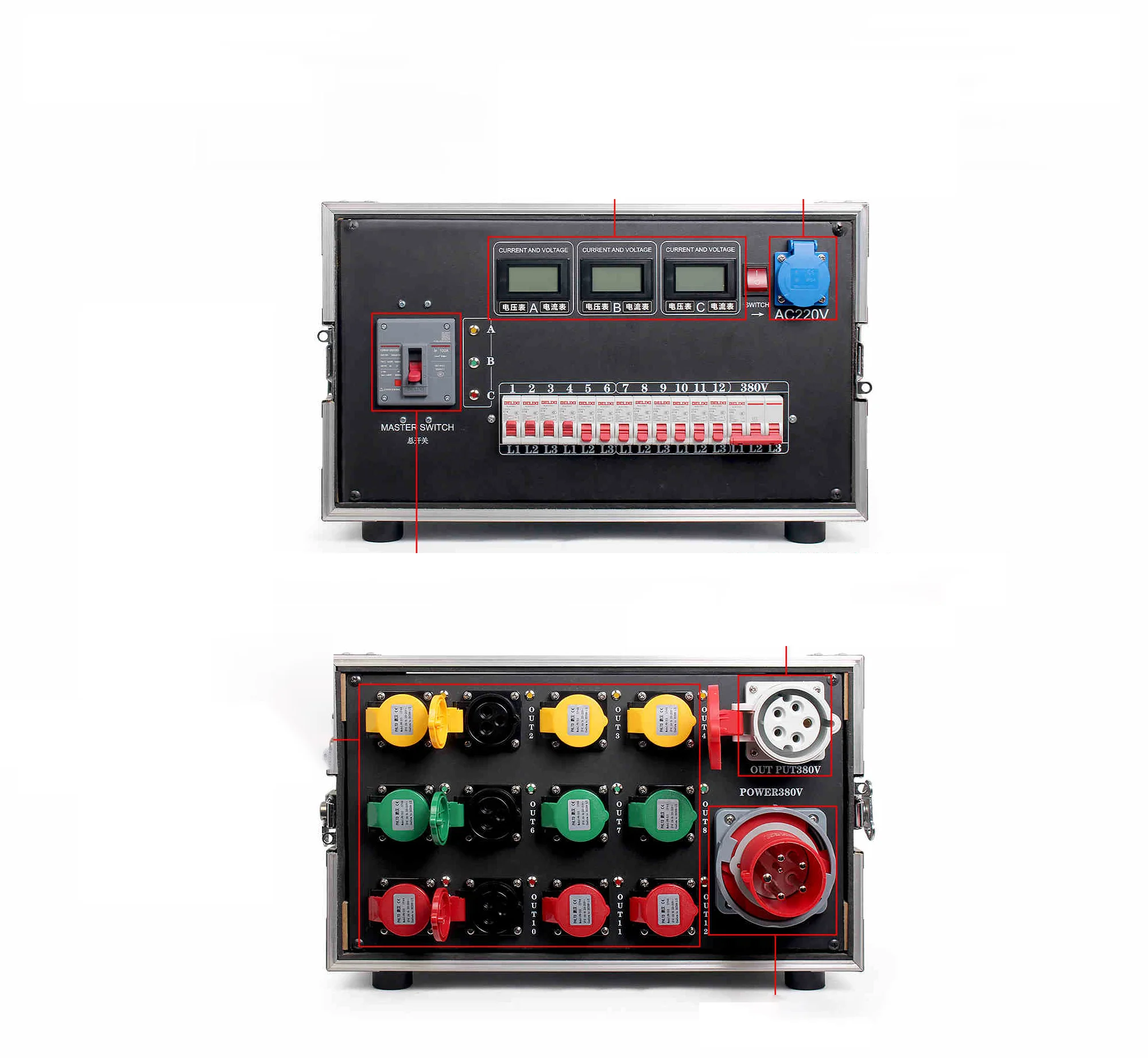 12 Channels 12 Ways Stage Power Distribution Box with Waterproof Sockets Stage Power Distro Box Power Distro Equipment for Stage