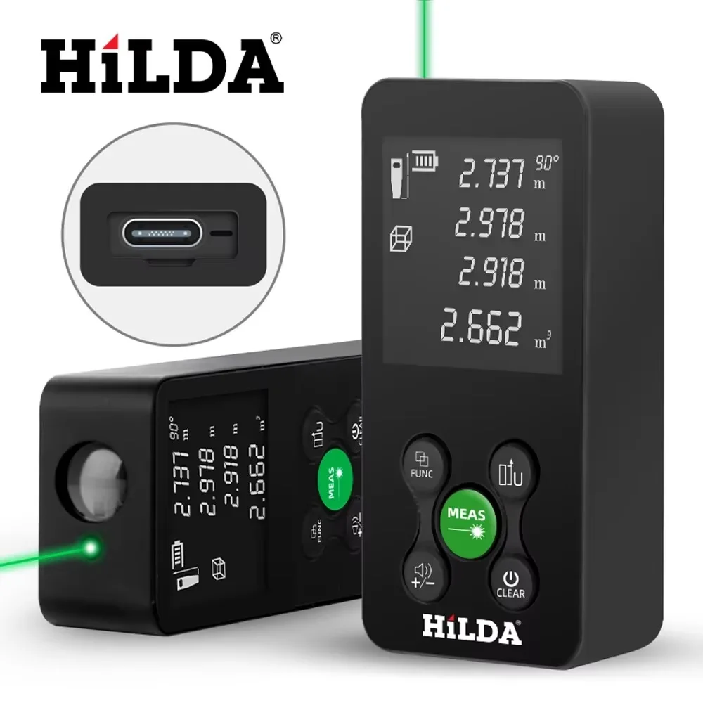 HILDA 50/100/120M Laser-Entfernungsmesser Wiederaufladbarer Laser-Distanzmesser Digitales Maßband mit Winkelmessung für Bauarbeiten – Detail 7