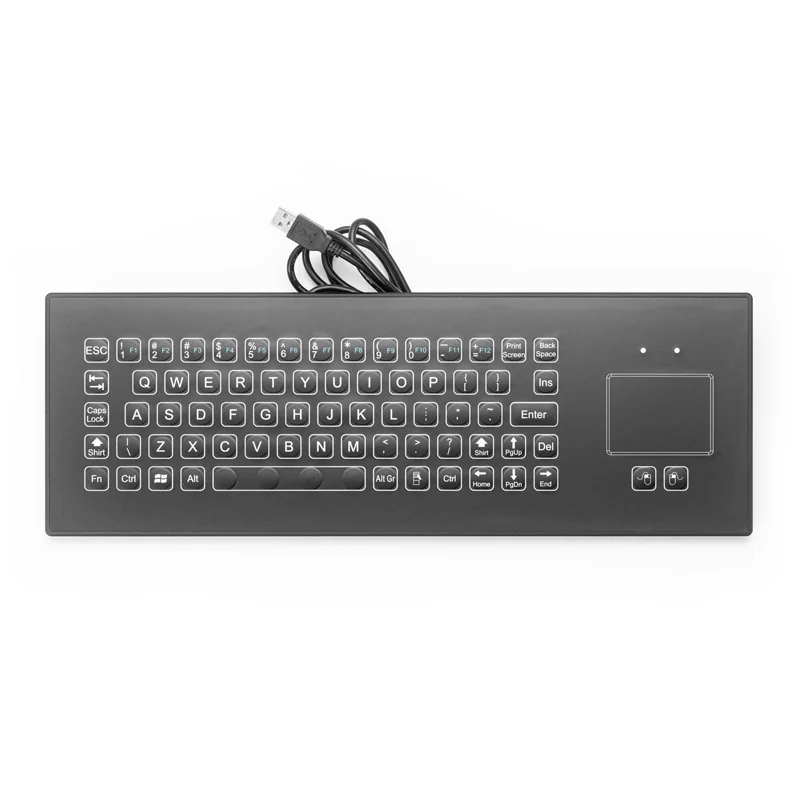 IP66 Waterproof Industrial Metal Medical Grade Ultra-thin Black Membrane Keyboard With Touchpad