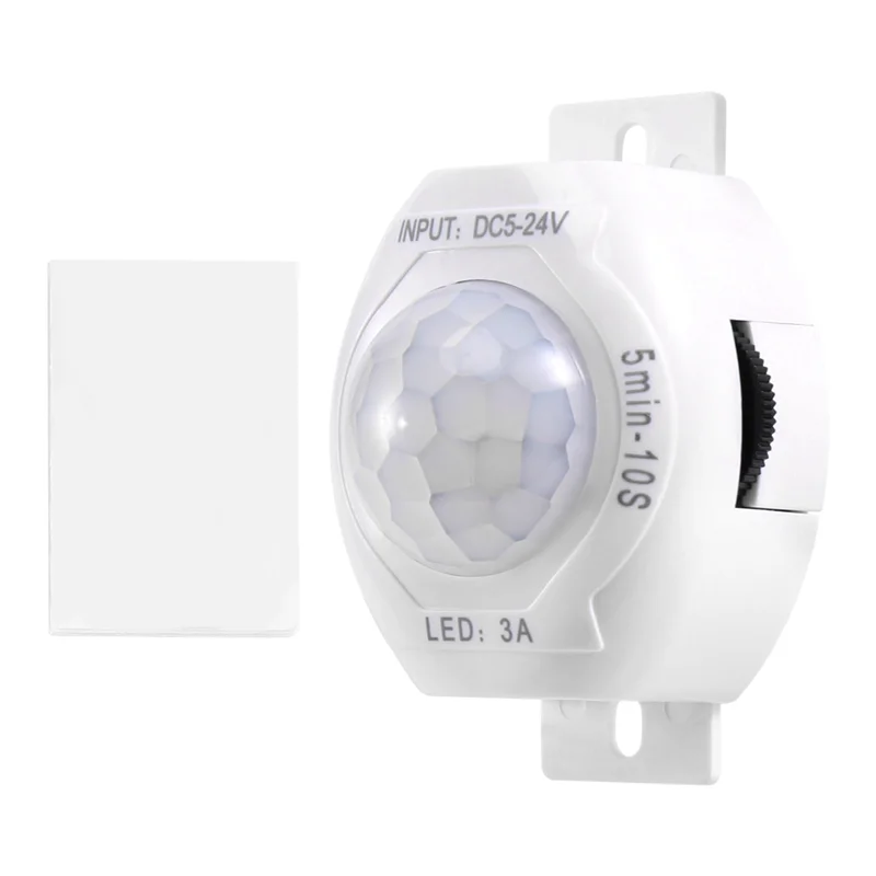 A61Z Deals PIR Infrared Motion Sensor Detector DC5-24V Auto On Off Timer Switch Home LED Light Body PIR Motion Sensor Lamp(White