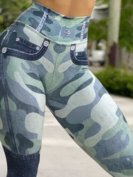 Leggings femininas com estampa camuflada, calças de ginástica macias, roupas de ginástica de cintura alta, elastano, 2023