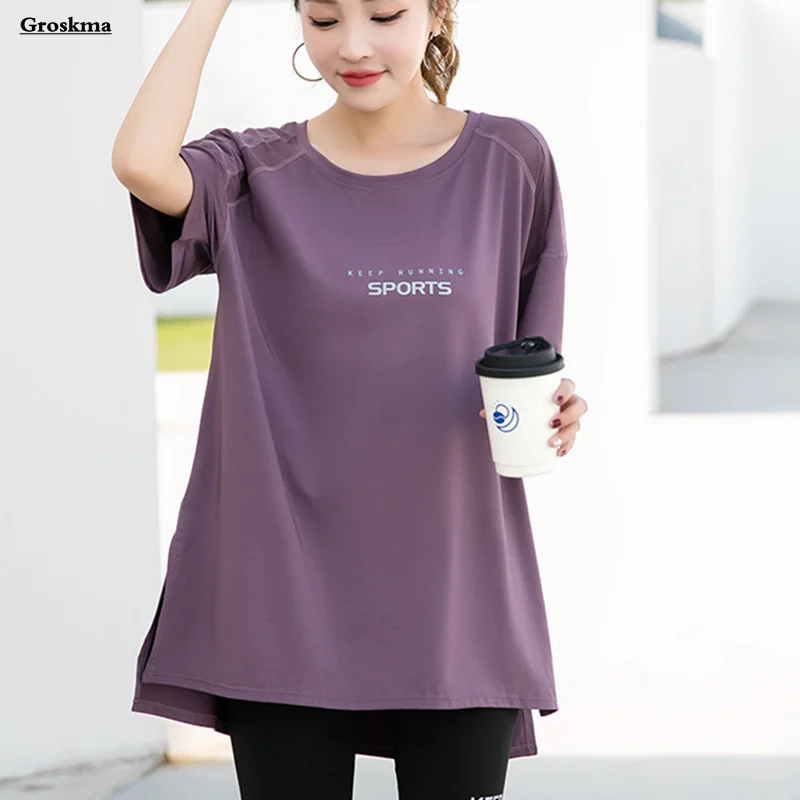 Camiseta holgada de Yoga de alta calidad para mujer, camisetas de malla de retales para Fitness, gimnasio, entrenamiento, correr, ropa deportiva,