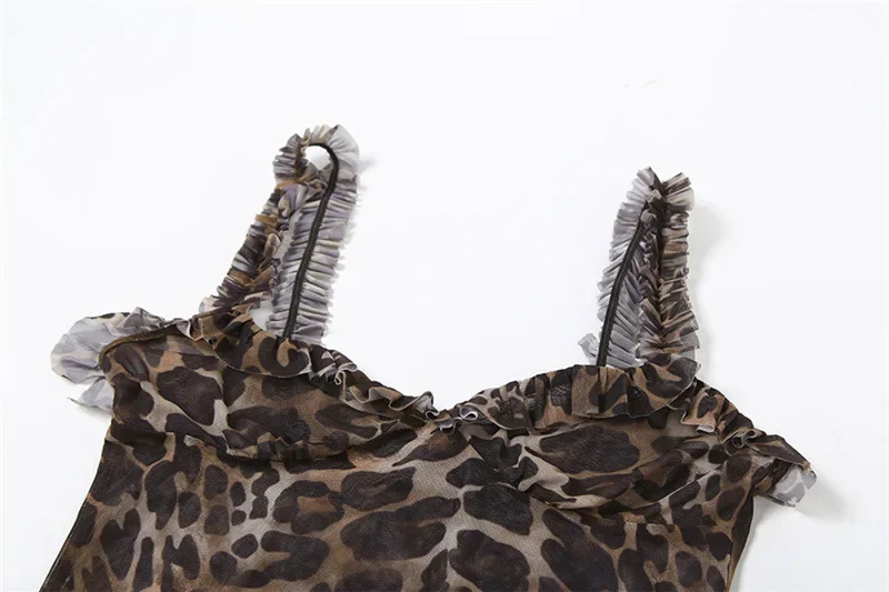 Rüschen Leopardenmuster Camis Minikleid 2025, Frühling, Sommer, Damen, sexy Spaghettiträger, rückenfrei, Party, Clubwear, Urlaubsoutfits