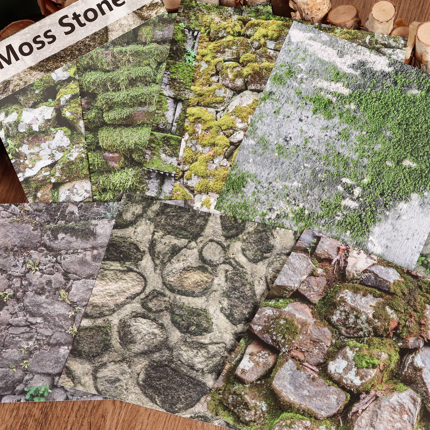 12 Blatt Steinwand Landschaft Hintergrund große selbstklebende Scrapbook-Aufkleber, für Hintergrundpad, Scrapbooking-Zubehör – Detail 1