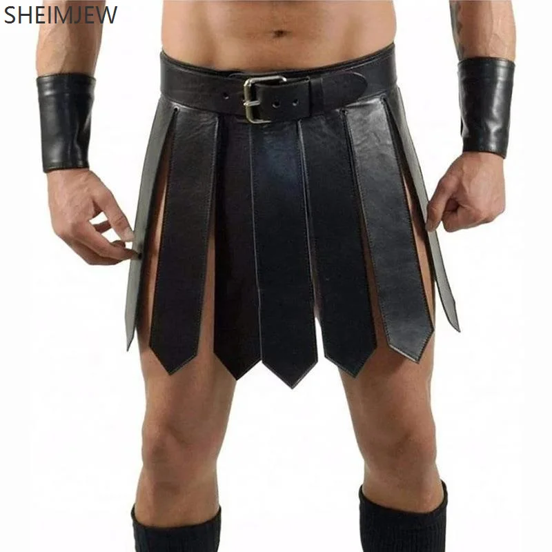 

Medieval Greek Cosplay Costume Carnival Party Men And Women Steampunk Pu Leather Warrior Armor Dress Ancient Roman Belt Skirt
