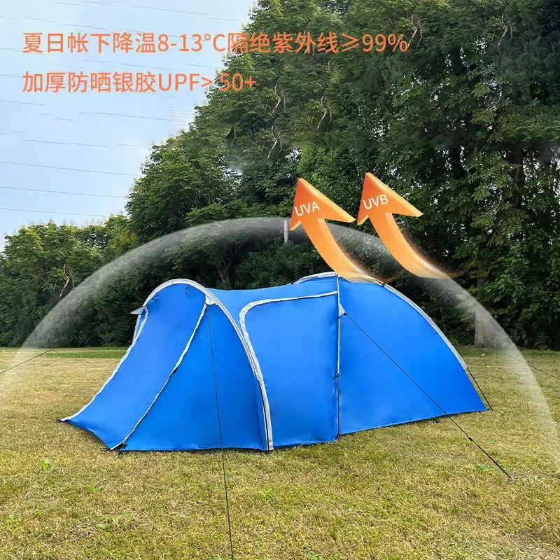 2 3 Person Camping Tent One Room One Hall Thickened Fabric Mosquito Net Sunshade Family Outdoor Shelter Four Season Universal
