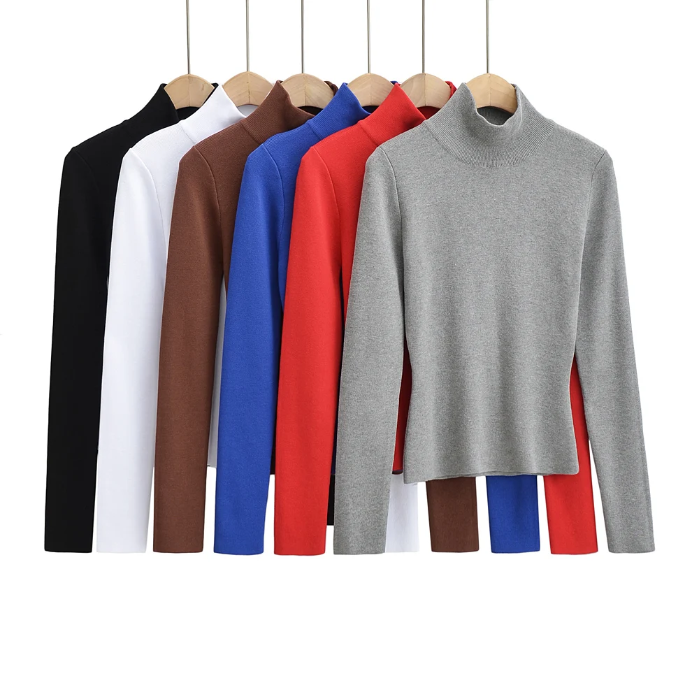 

Women Turtleneck Knitted Pullovers Elastic Slim 6 Colors Basic Long Sleeve Sweaters