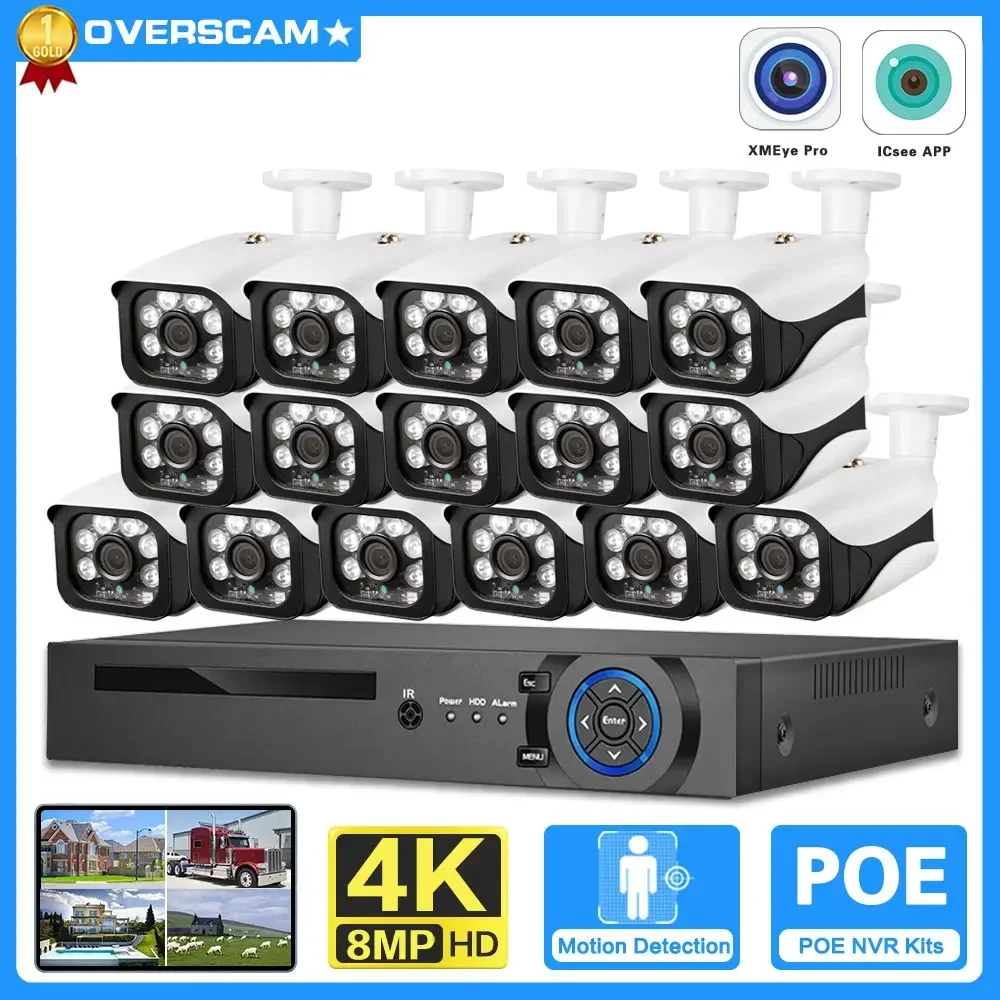 

4K 8MP POE Security Camera System 16CH P2P AI Video Surveillance Kit Audio Record Outdoor Home Street 8MP IP Camera CCTV Nvr Set