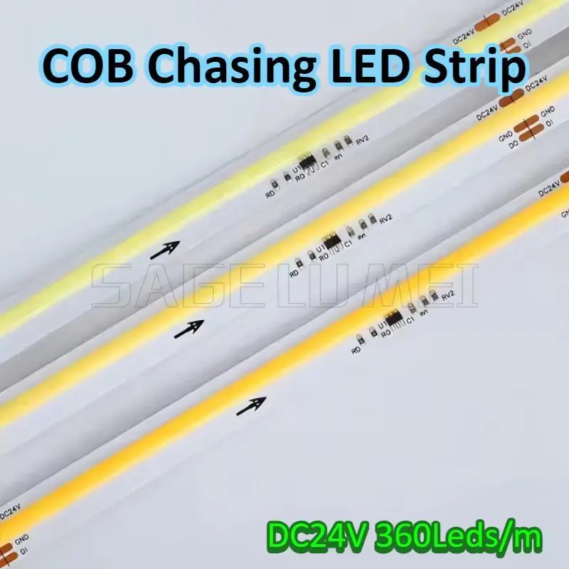 Running Water Flowing Horse Race Chasing 360Leds/M Flexible Led Strip DC24V WS2811 COB Led Strip for Indoor Ceiling Decoration
