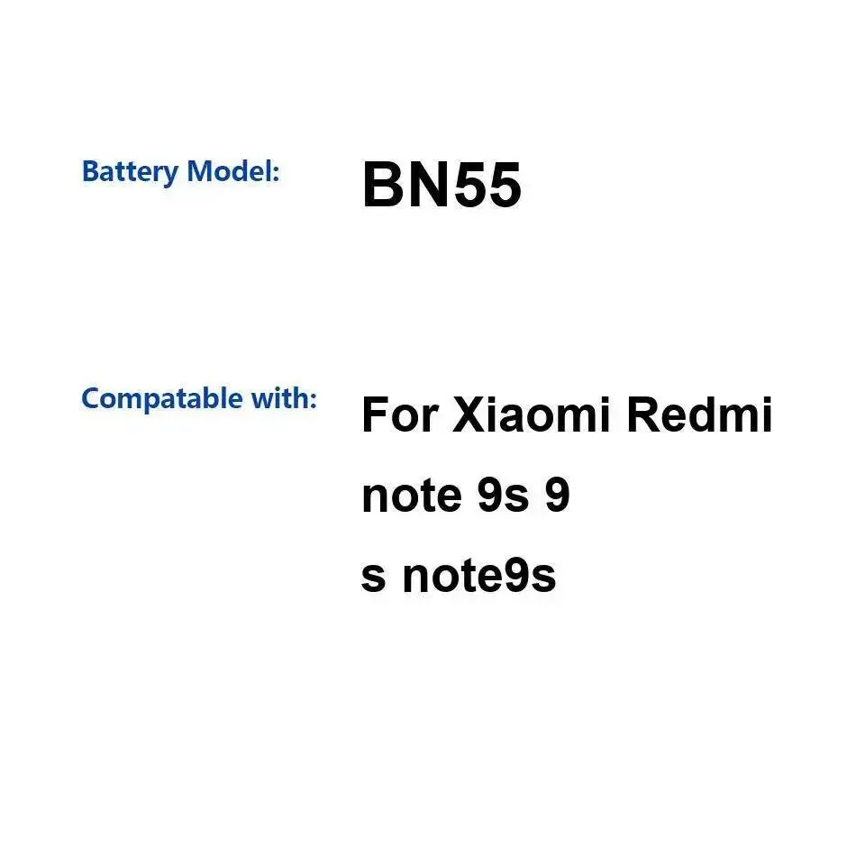 

Стабильный аккумулятор для мобильного телефона высокой совместимости 5020 мАч BN55 для Xiaomi Redmi Note 9S
