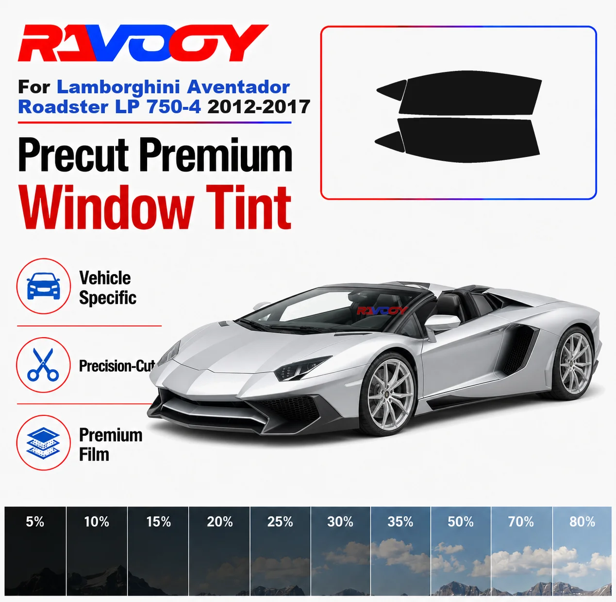 Premium Precut Window Tint Kit For Lamborghini Aventador Roadster LP 750-4 2012-2017 Complete Set Car Solar Nano Ceramic Film