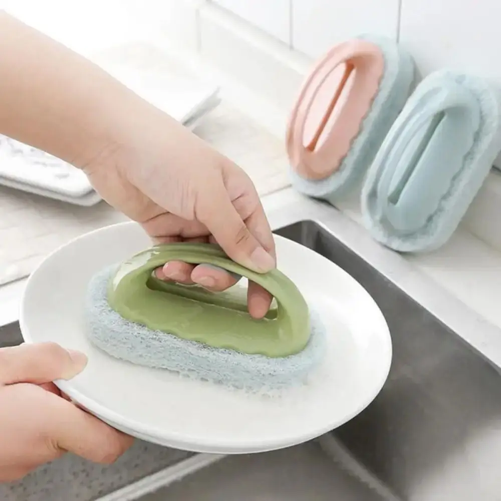 Portable Sponge Bathroom Brush Multifunctional Sponge Bottom Bath Cleaning Brush Strong Decontamination with Handle