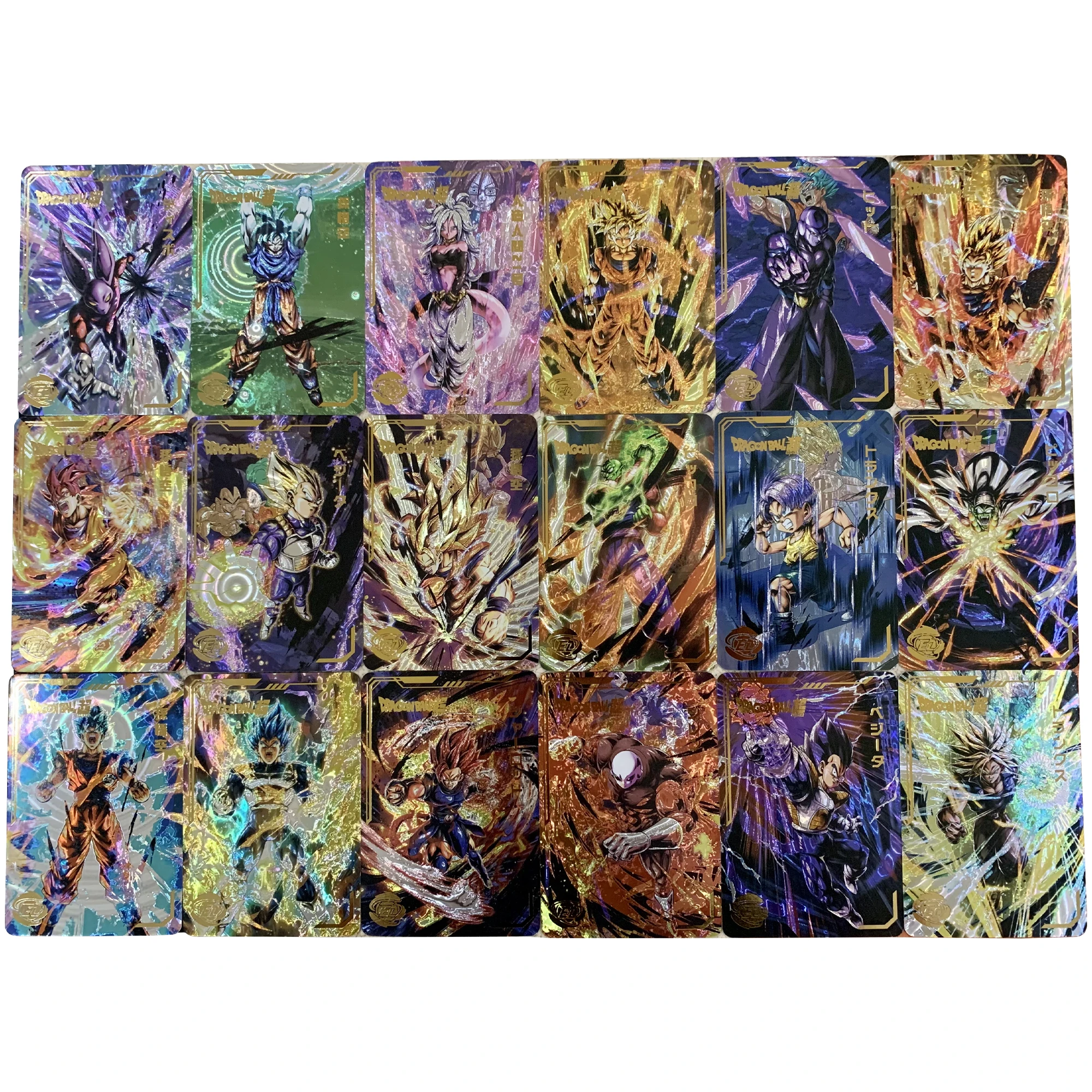 54Pcs/set Dragon Ball Laser Bronzing Flash Cards Super Saiyan Goku Gohan Vegeta Fierce Fighting Anime Collection Cards Gift Toys