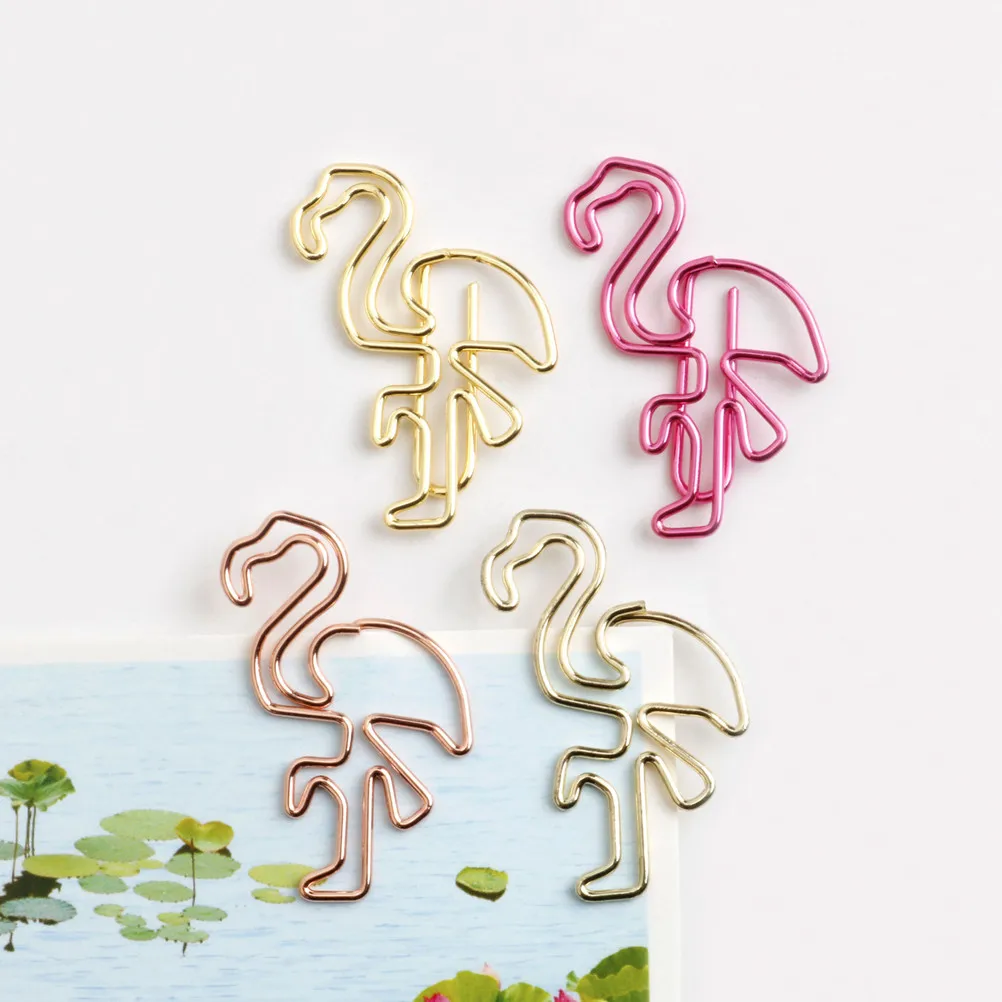 30Pcs Shaped Metal Paper Clips Flamingo Style Bookmark Clip Creative Stationery for Documents Notes Photos Cards Decorative Memo