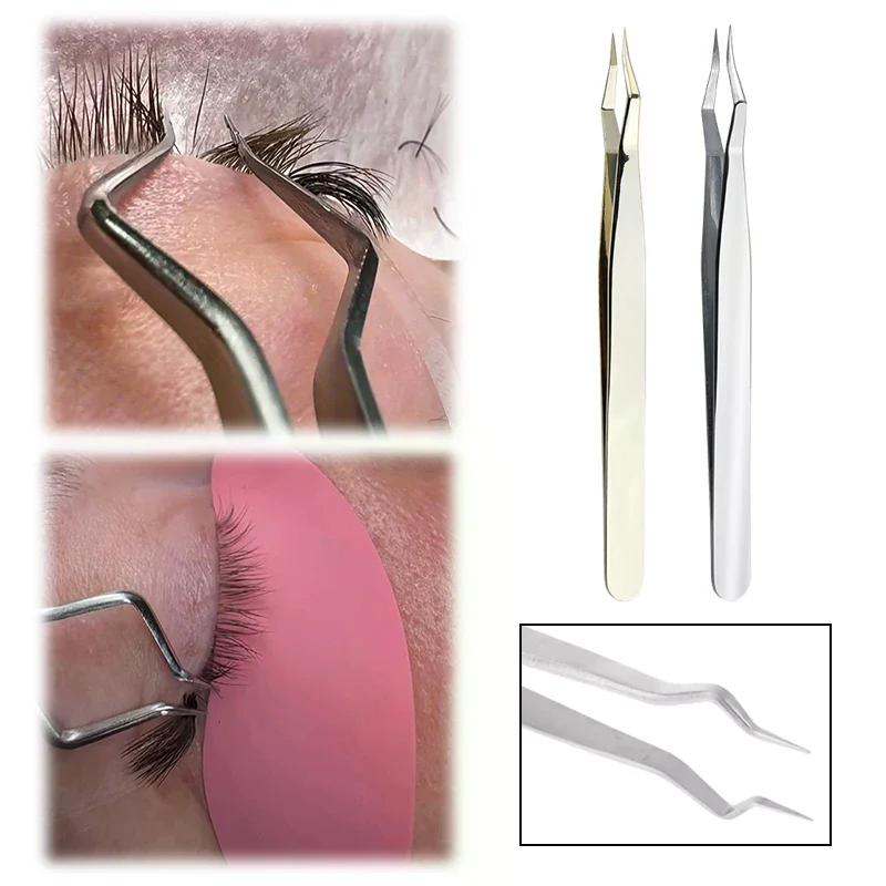 Pincettes d'extension de cils antidérapantes, en acier inoxydable, pointe incurvée, droites, haute précision, pour Nail Art, maquillage, outils de beauté