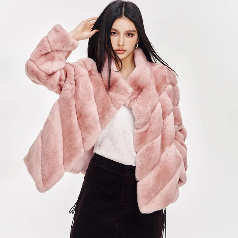 YOLANFAIRY Jesienno-zimowa kurtka z krótkim futrem z importowanego futra królika rex z motywem Totora, damska, ze stójką, do pracy, шуба 2025