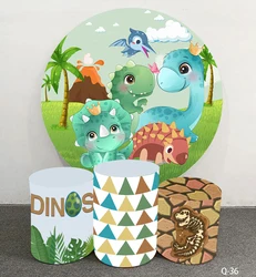 Round Backdrop Dinosaur Party Circle Background Dinosaur Photo Studio Party Decor Candy Table Banner Covers