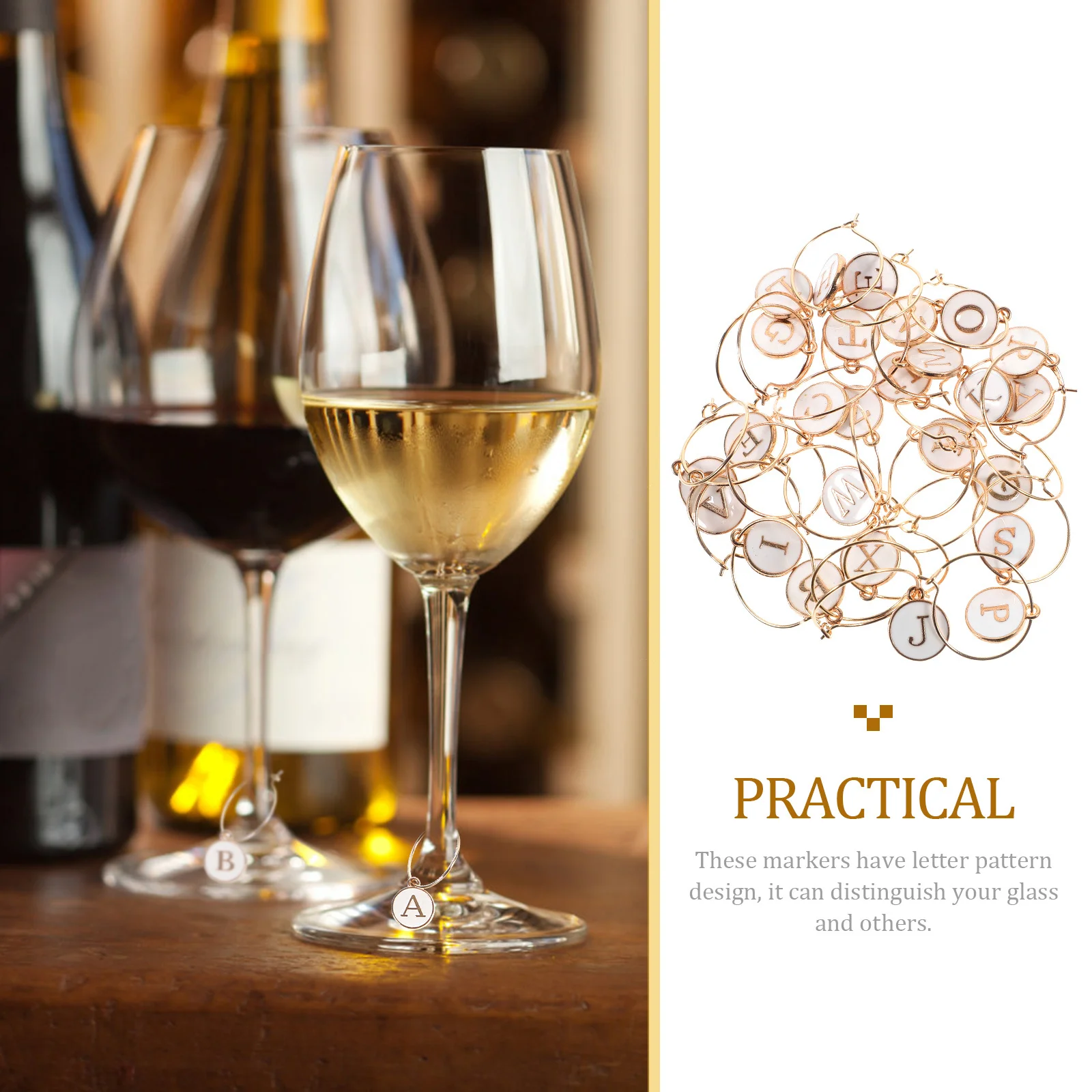 

26Pcs Wine Glass Markers Letter Pattern DIY Party Supplies Elegant Drink Markers Tags Wine Charms Party Supply