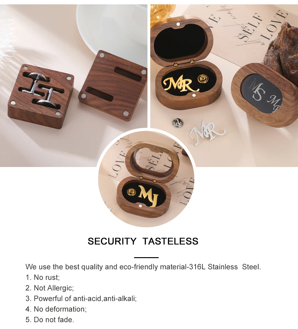My Shape Wooden Box for Brooch Cufflinks Earrings Jewelry Gift Box Jewelry Packaging Box for Ceremony Wedding Proposal Ring New