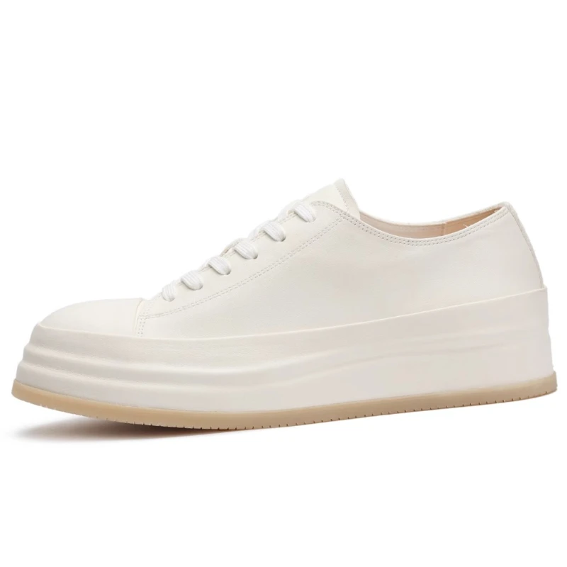 Horseskin Hand-sewn White Shoes for Men's and Women's Horse Leather Casual Sports Board Shoe Comfortable Height-increasing Shoes