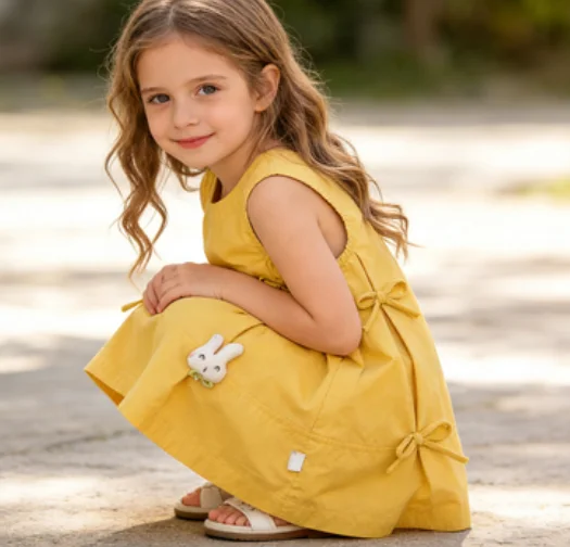 

2026 Baby Girl Dress Children's Spring Summer Sleeveless Cartoon Little Rabbit Baby Outing Cute Dress