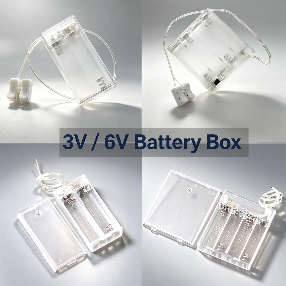 3V 6V Transparent AA Battery Box with Wire&Switch&Connector Clip for Connect Turn On Mini Model LED Light Power Supply Accessory
