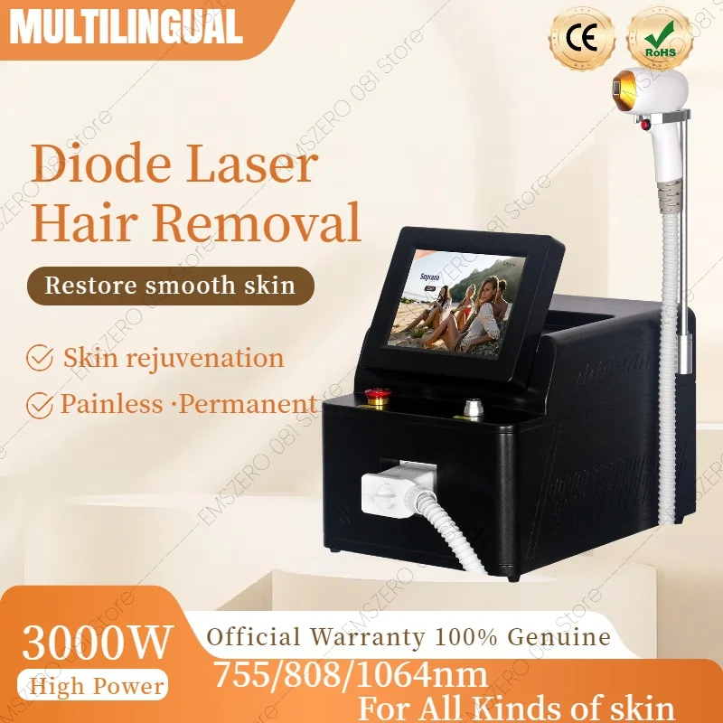 

808nm Diode Laser Hair Removal Device 3000W Skin Rejuvenation Ice Titanium Painless Physical Body Care Depilation Machine Salon