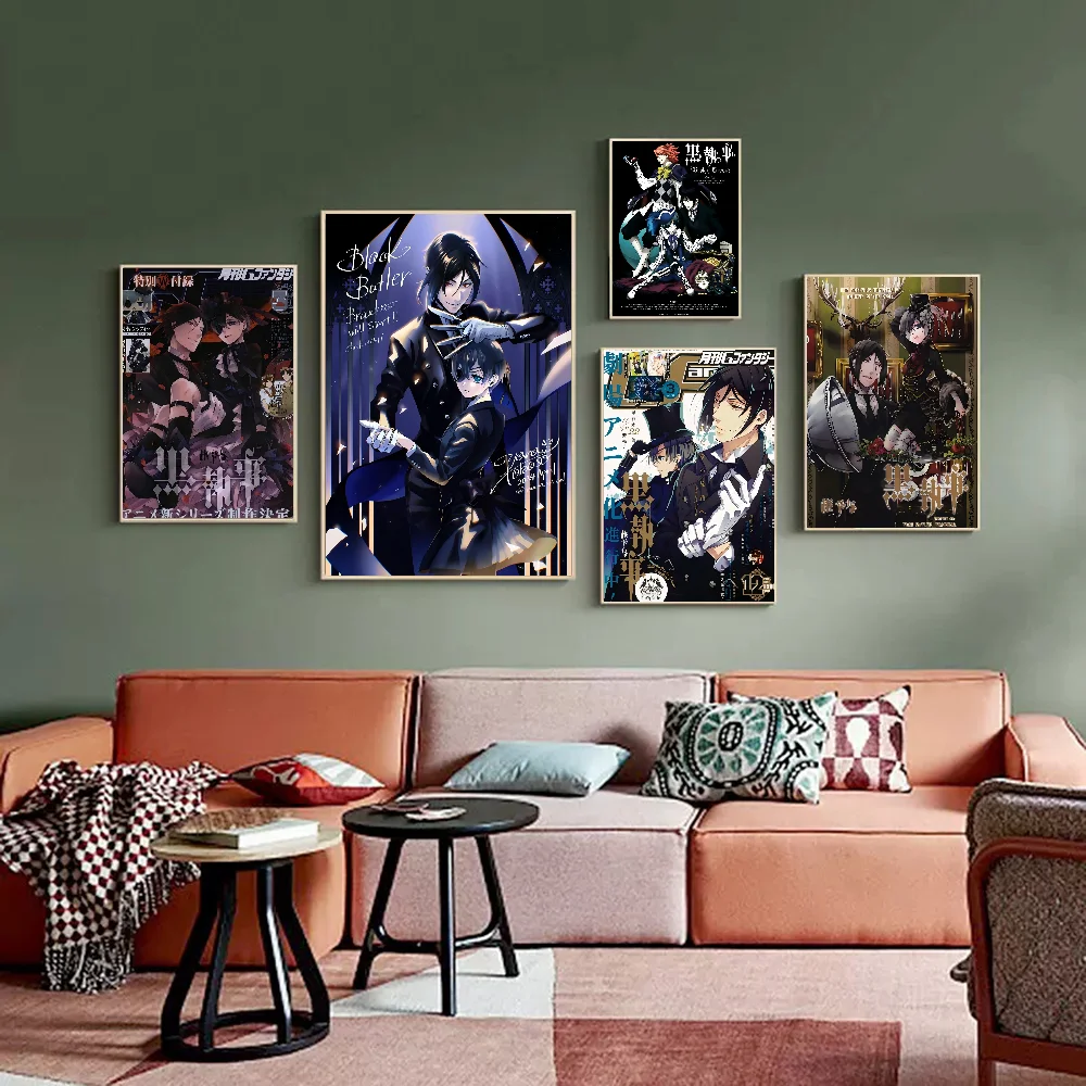 

Anime B-Black B-Butler Movie Sticky Posters Retro Kraft Paper Sticker DIY Room Bar Cafe Aesthetic Art Wall Painting