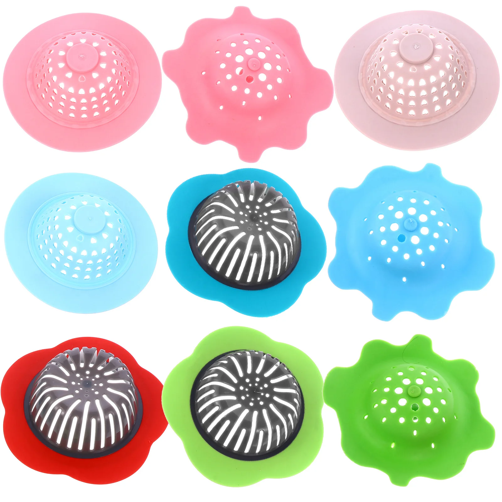 9pcs Silicone Plastic Kitchen Sink Filter Drain Strainer Home Use Anti-Clogging Water Draining Tool Kitchen Sink Filter