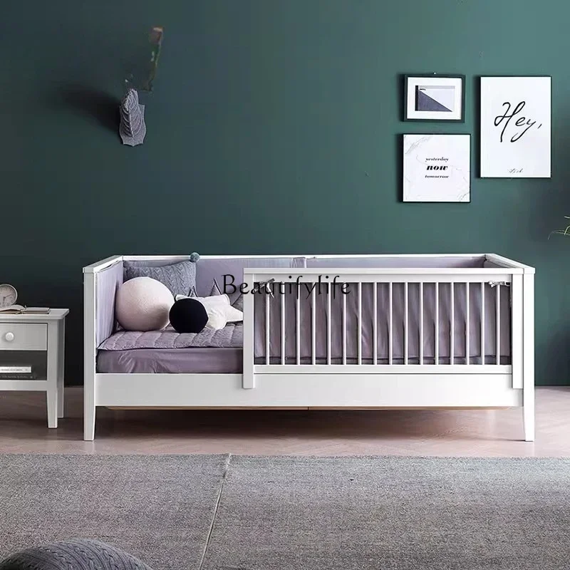 

ls 18Solid wood splicing bed with guardrail 1.2 single bed beech bed