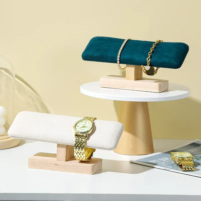 

1Pc Wooden Base Watches Display Stands Base Watch Necklace Bracelet Organizer Rack Bangle Scrunchie Headband Showcase Stands