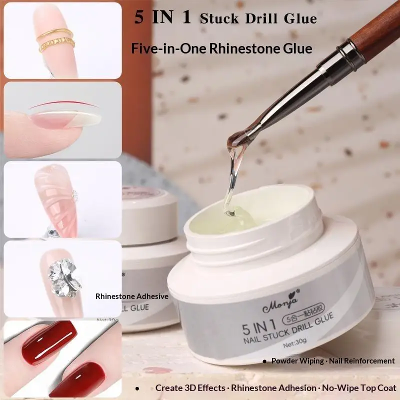 5 IN 1 Nail Glue Gel Multi-functional Rhinestone Adhesive Reinforcement Gel 3D Shaping Sculpting Carving Flower Glue