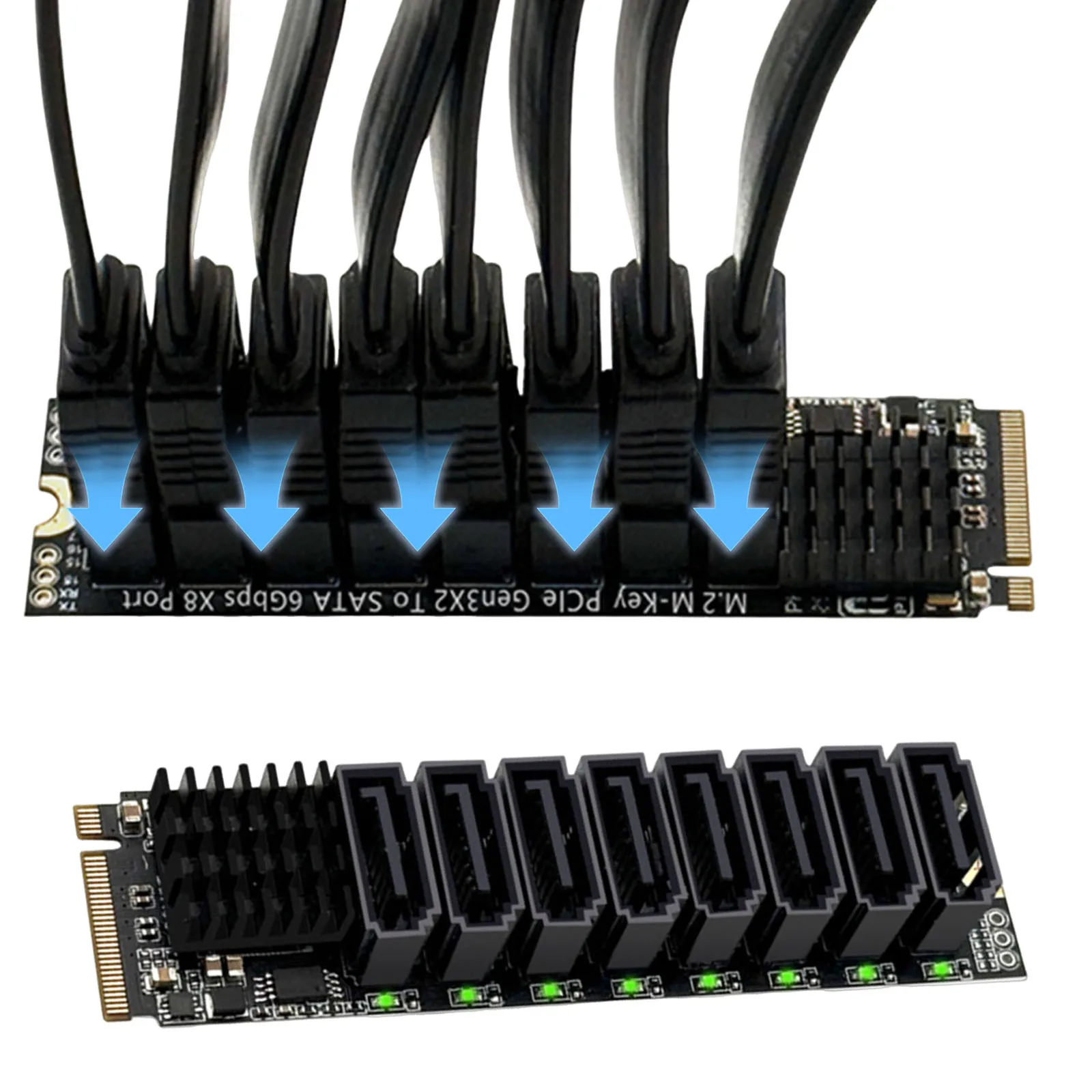 M.2 PCIE To SATA Expansion Card ASM1166 6Gbps 8 Port M.2 To SATA Adapter with Smart Indicator Tools Included for Desktop PC