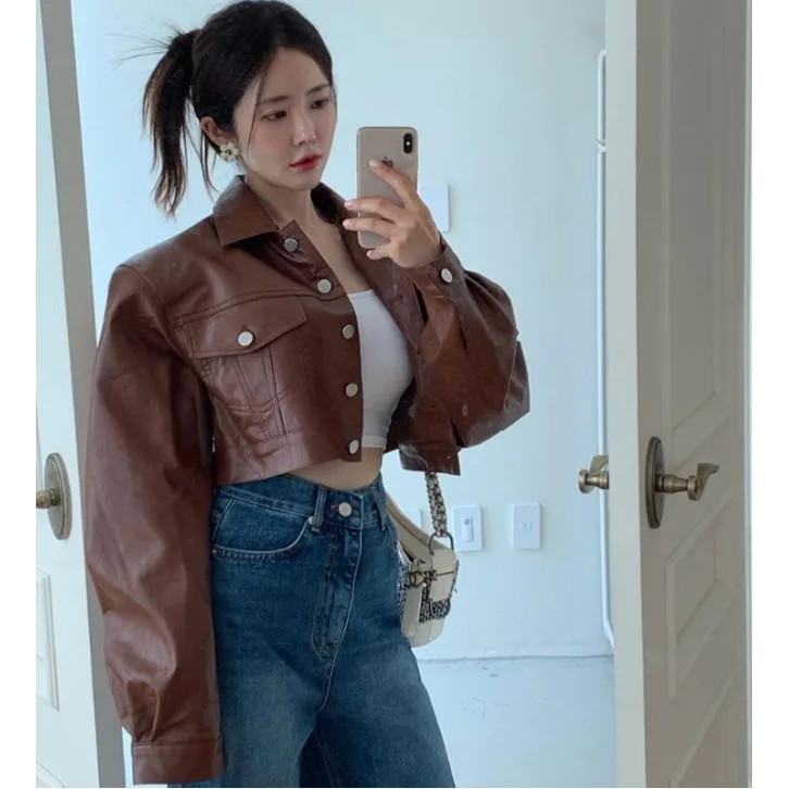 2026 New Fashion Casual Style Short Leather Jacket Simple Design Outerwear Women's Premium Quality Short Length Coat