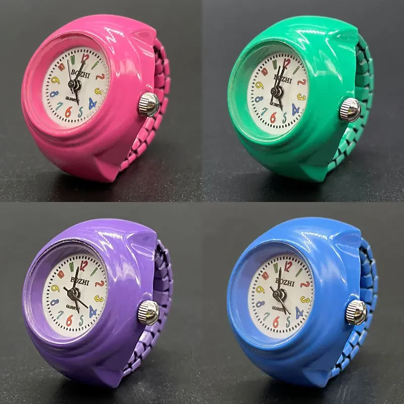 

Colorful Finger Quartz Watch Mini Small Elastic Band Alloy Watches Rings Jewelry Clock Men Women Classic Lady Quartz Watch Ring