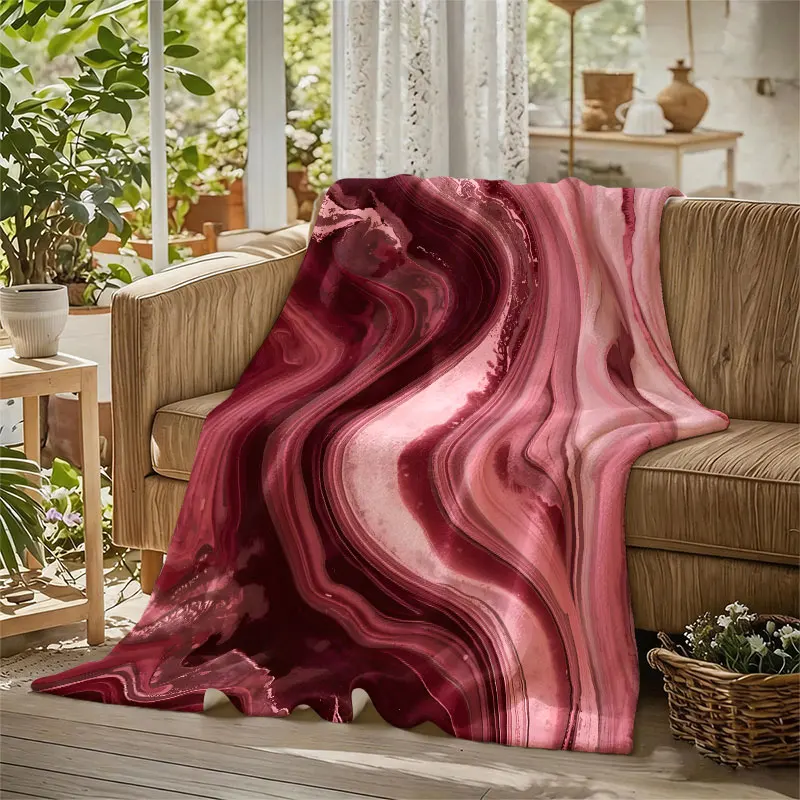 Pink Marble Fluid Flannel Blanket Perfect for Sofa Office Bed Travel Sleep Read Relax Camping Four Season Use
