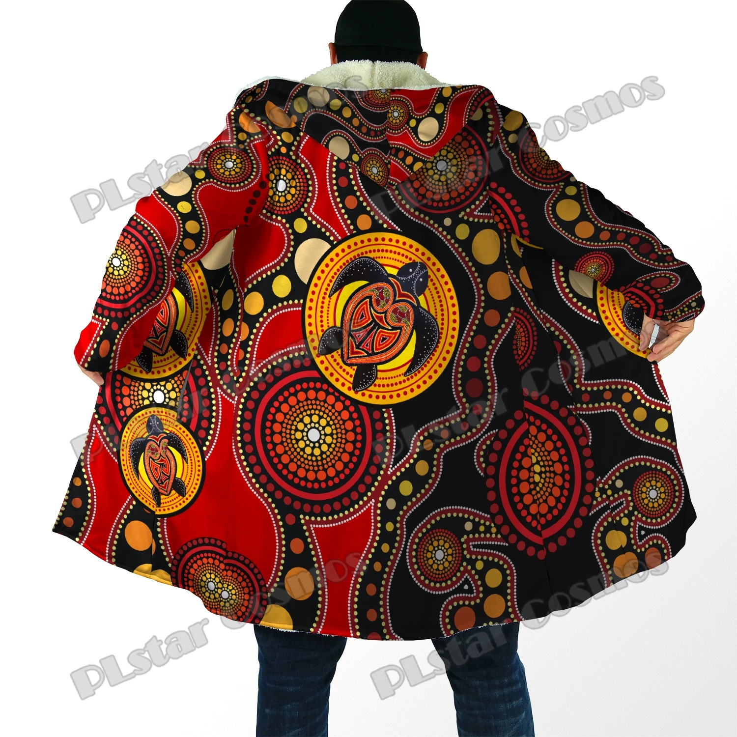 Aboriginal Turtles Australia Indigenous 3D All Over Printed Men's Fleece Hooded Cloak Unisex Casual Thick Warm Cape coat PF97