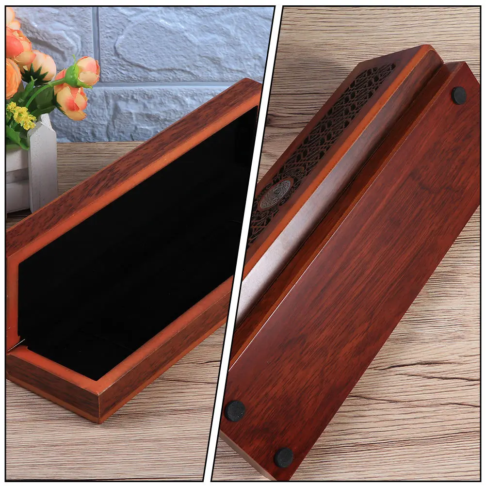 2Pcs Carving Wooden Necklace Box Decent Jewelry Storage Case Smooth Inner Hinged Lid Beautiful Dressing Table Decor