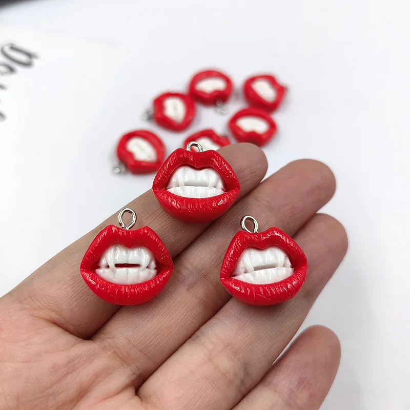 10pcs New Sexy Red Vampire Mouth Lip Resin Charms for Jewelry Making Findings Cute Earring Keychain Small Pendants DIY Flatback