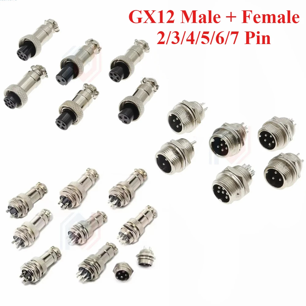 1Pcs GX12 2/3/4/5/6/7 Pin Male + Female 12mm L88-93 Circular Aviation Socket Plug Wire Panel Connector with Plastic Cap Lid