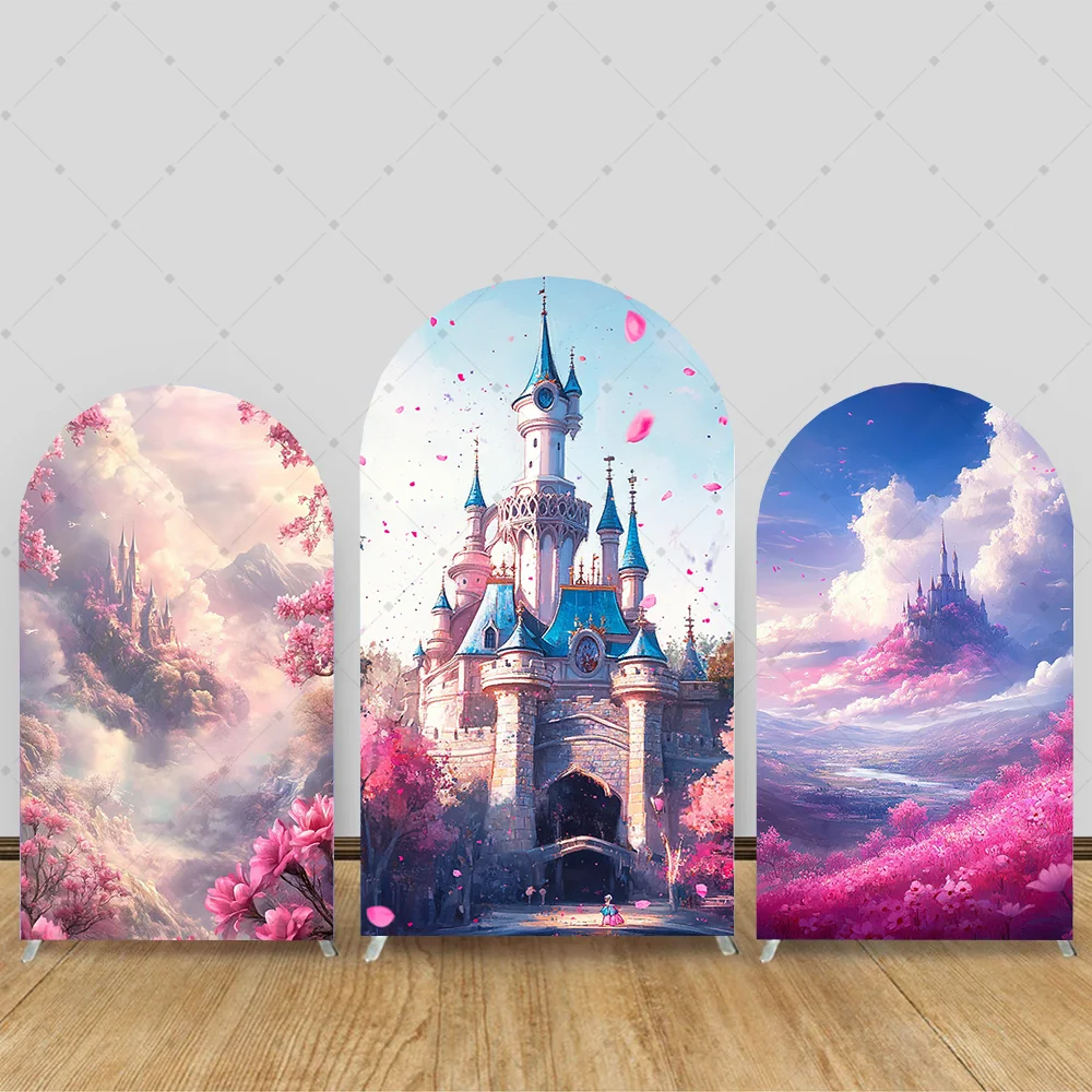 

Custom 2-Sided Pink Petals Dream Castle Floral Princess Girl 1st Birthday Party Baby Shower Covers Arch Decor Backdrop Photo