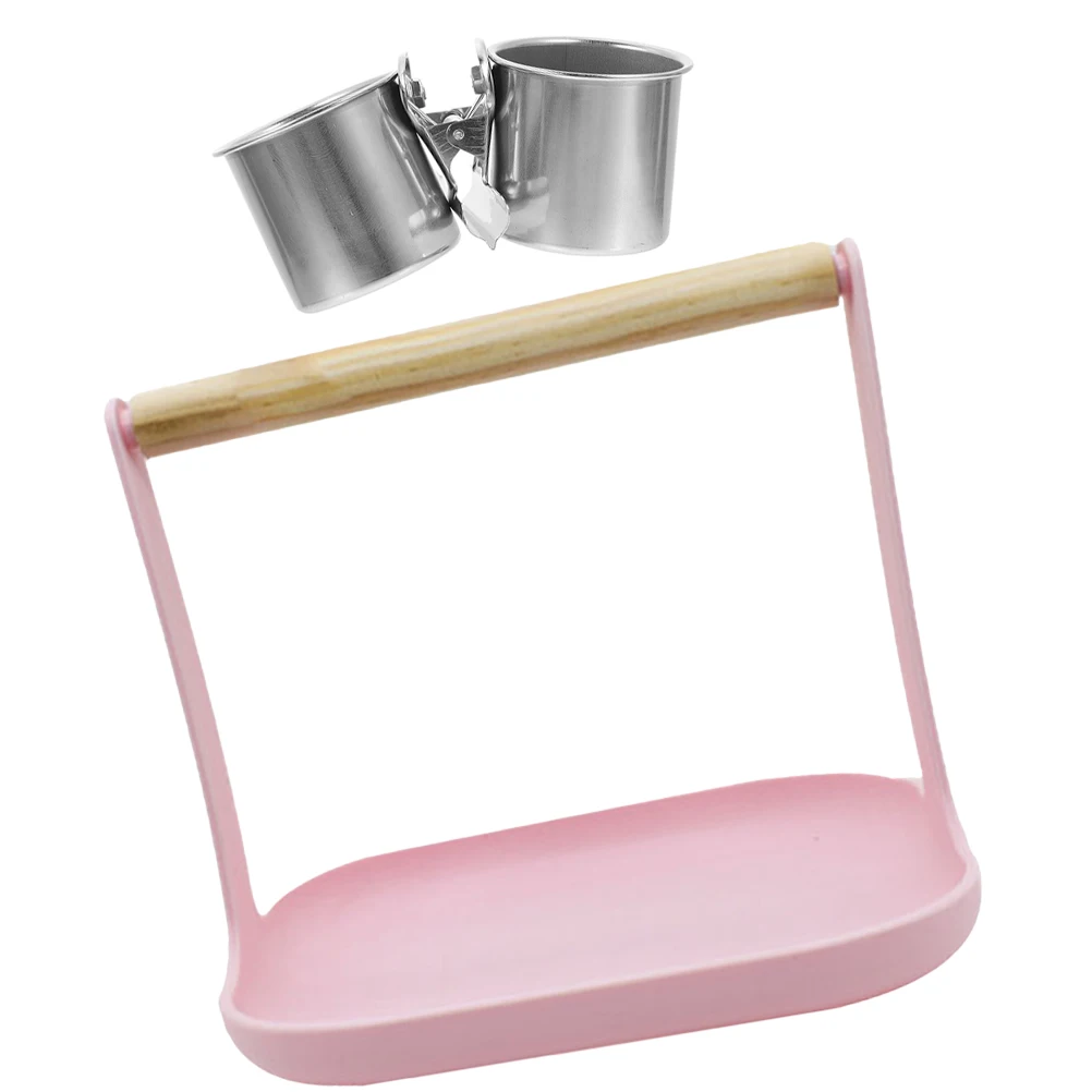 

Bird Standing Stick Pink Small Perch with Cup for Parakeet Toys Cage Accessories Desktop Pet Bird Perches Playground Stand