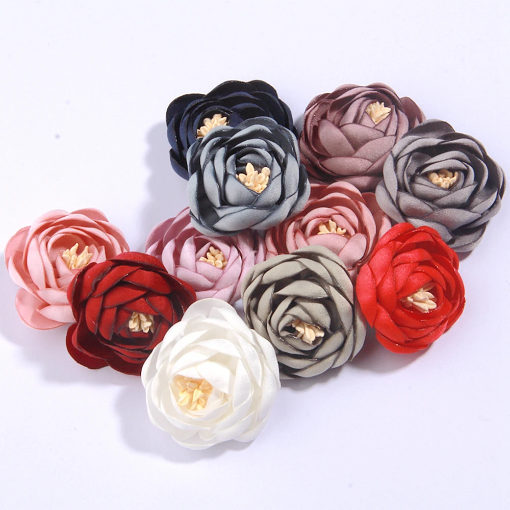 3cm Mini Vintage Burned Satin Tulip Artificial Flowers Girl Kids For Hairpins Craft Party Wedding Decoration Hair Accessories