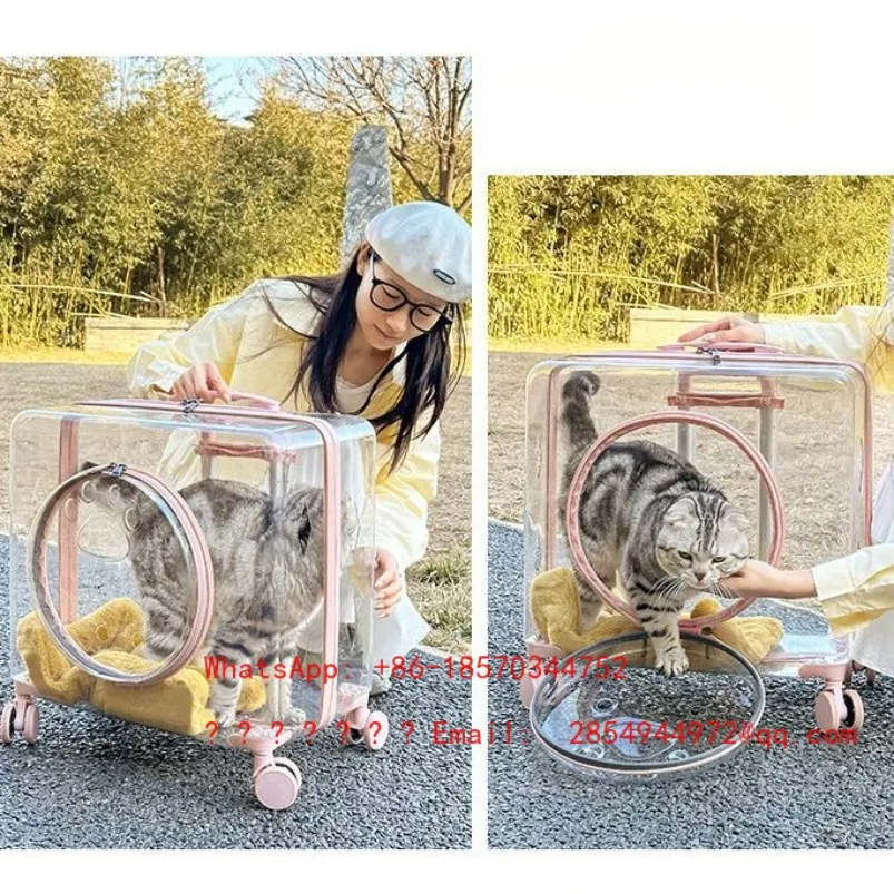 2026    Fully Transparent Cat Case Suitcase Cat Bag Portable Going Out Trolley Case