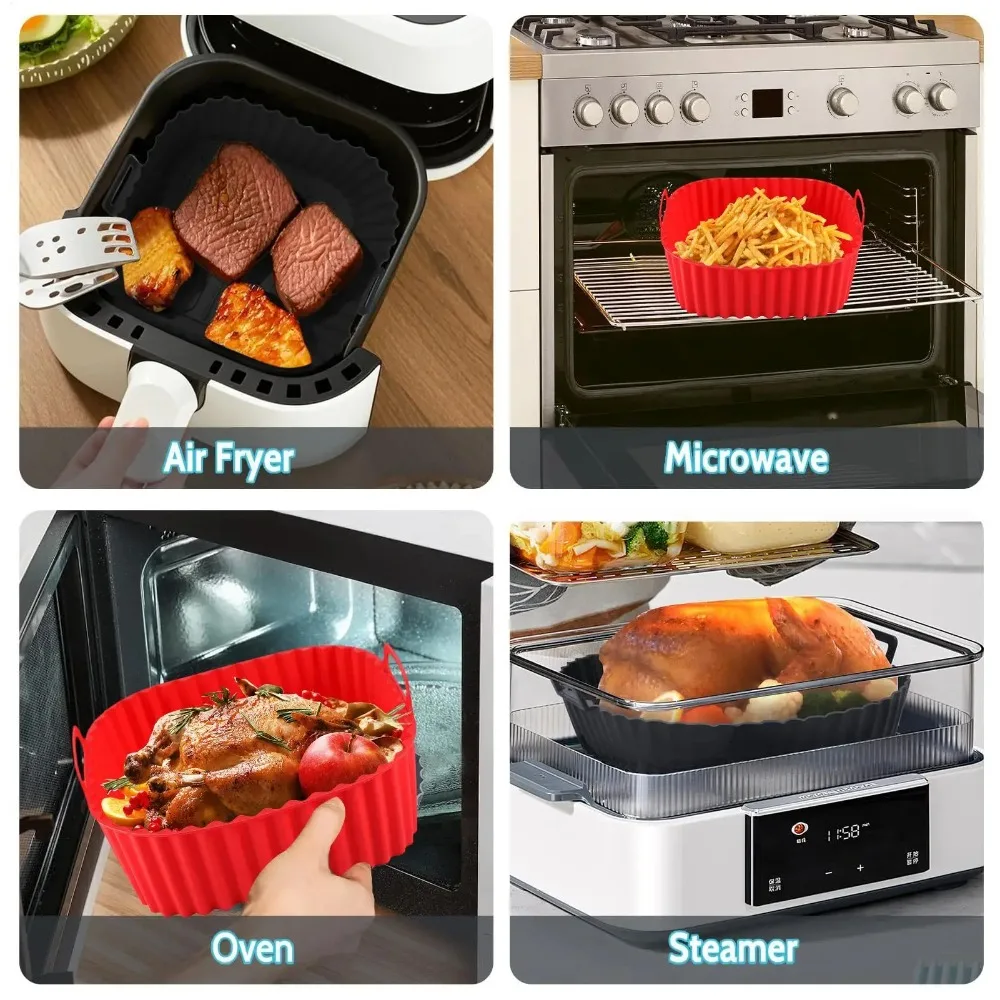 Silicone Air Fryer Pot Tray Food Safe Reusable Square BBQ Barbecue Pad Plate Airfryer Oven Baking Mold Basket Pan for Kitchen image 3