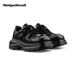 Cool Boy Original Square Headed Chunky Platforms Young Men's All Black Thick Soles Personality Heightening Shoes