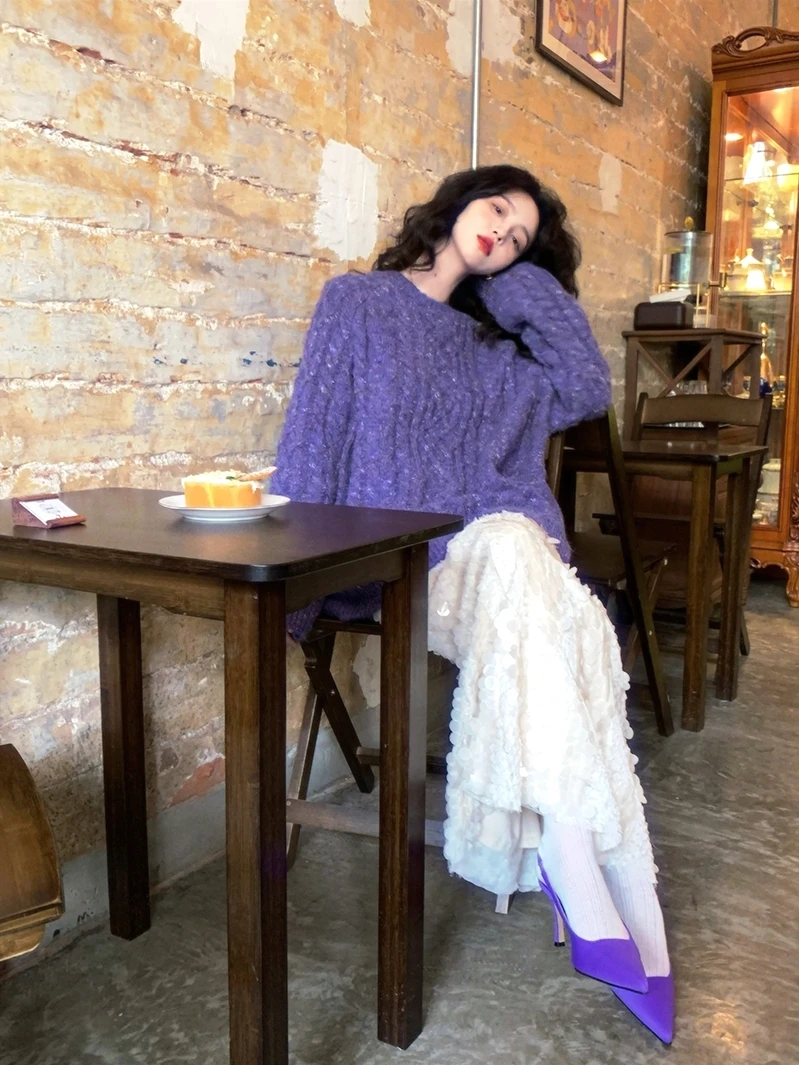 

Ретро-свитер в гонконгском стиле с круглым вырезом, свободного кроя, и юбка с пайетками на высокой талии, облегающая, для женщин, весенняя мода