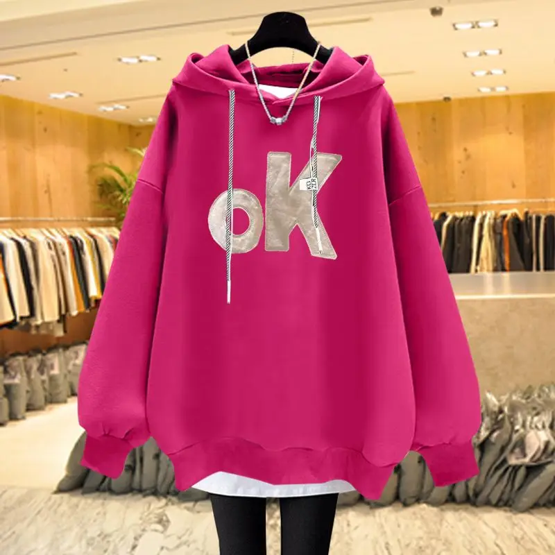 Hooded Sweatshirt for Women in Winter Loose and Lazy Style Thick and Plush Two Pieces of Medium to Long Outerwear