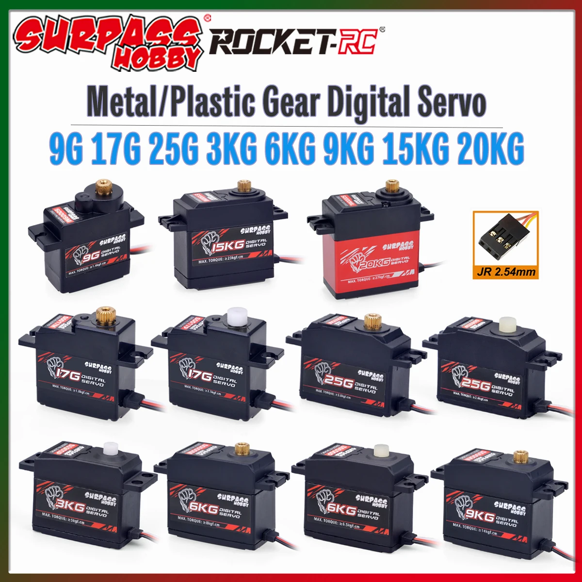 SURPASS Hobby 9G 17G 25G 3KG 6KG 9KG 15KG 20KG Metal Gear Digital Servo S0009M S0025M for RC Car Crawler Robot Boat Glider Plane